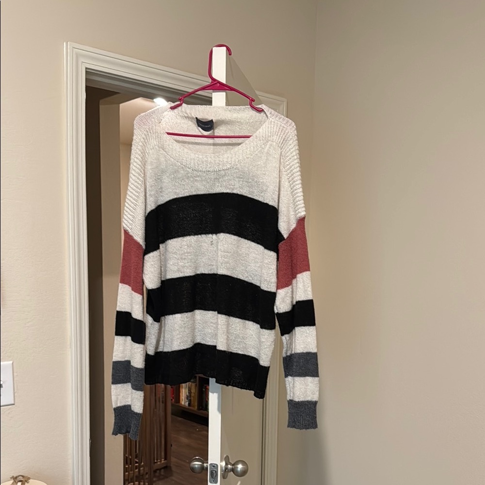 Striped Women's Sweater - Black, White, Pink